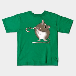 Cute brown gerbil with a candy cane Kids T-Shirt